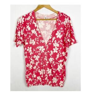 Denim & Co Floral Short Sleeve Pink Cardigan Size XS